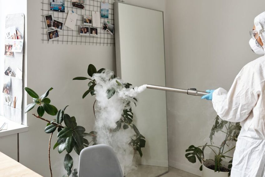 Een moderne vlekkenreiniger met stoomfunctie in een huiselijke omgeving, ideaal voor het verwijderen van hardnekkige vlekken.